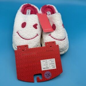 Rampage Heart Eyes Smile Slippers White Pink Sherpa Women's XL (9.5–10.5) New